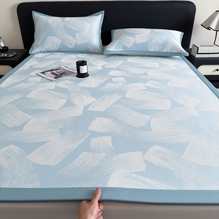 九花鹿 2025新款A类PE凉感提花冰丝凉席软凉席可水洗可机洗 速写（天空蓝）