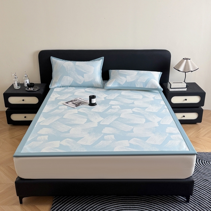 91家纺网 家纺一手货源 找家纺 九花鹿 2025新款A类PE凉感提花冰丝凉席软凉席可水洗可机洗 速写（天空蓝）