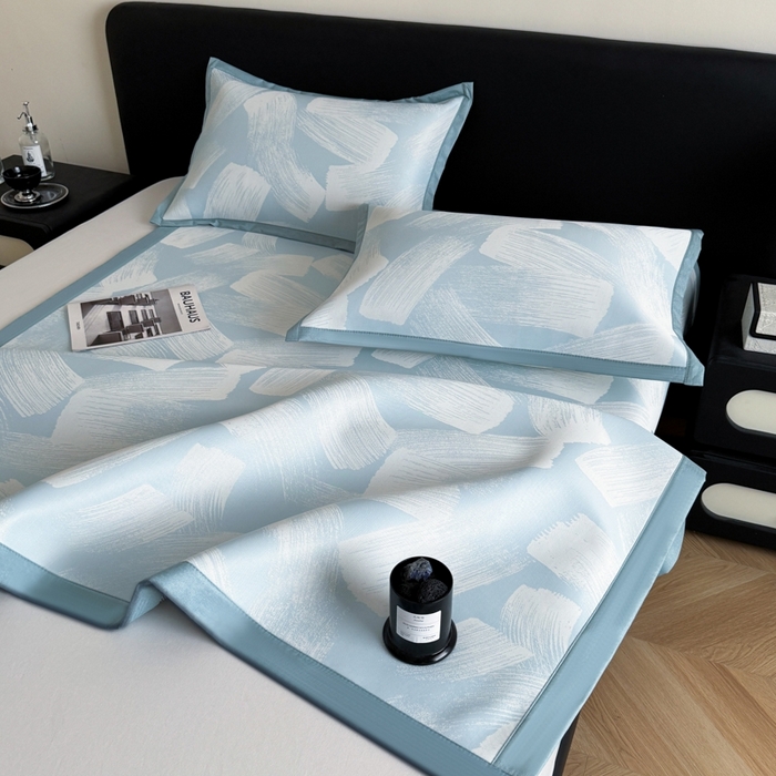 91家纺网 家纺一手货源 找家纺 九花鹿 2025新款A类PE凉感提花冰丝凉席软凉席可水洗可机洗 速写（天空蓝）