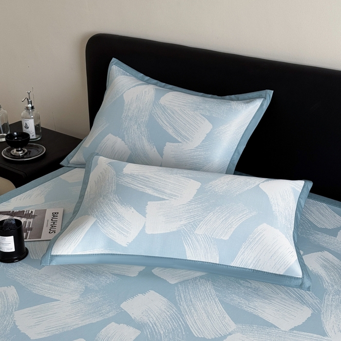 91家纺网 家纺一手货源 找家纺 九花鹿 2025新款A类PE凉感提花冰丝凉席软凉席可水洗可机洗 速写（天空蓝）