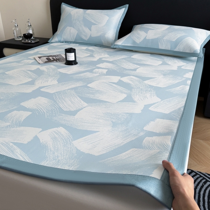 91家纺网 家纺一手货源 找家纺 九花鹿 2025新款A类PE凉感提花冰丝凉席软凉席可水洗可机洗 速写（天空蓝）