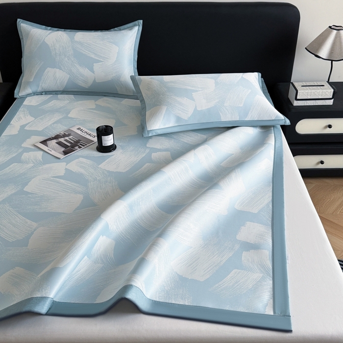 91家纺网 家纺一手货源 找家纺 九花鹿 2025新款A类PE凉感提花冰丝凉席软凉席可水洗可机洗 速写（天空蓝）