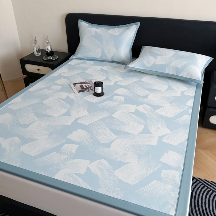 91家纺网 家纺一手货源 找家纺 九花鹿 2025新款A类PE凉感提花冰丝凉席软凉席可水洗可机洗 速写（天空蓝）