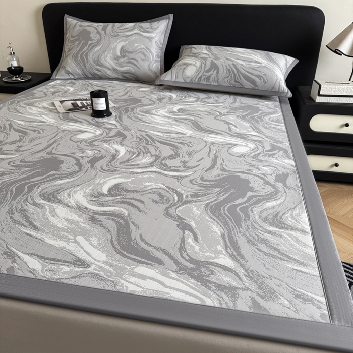 91家纺网 家纺一手货源 找家纺 九花鹿 2025新款A类PE凉感提花冰丝凉席软凉席可水洗可机洗 西里（绅士灰）