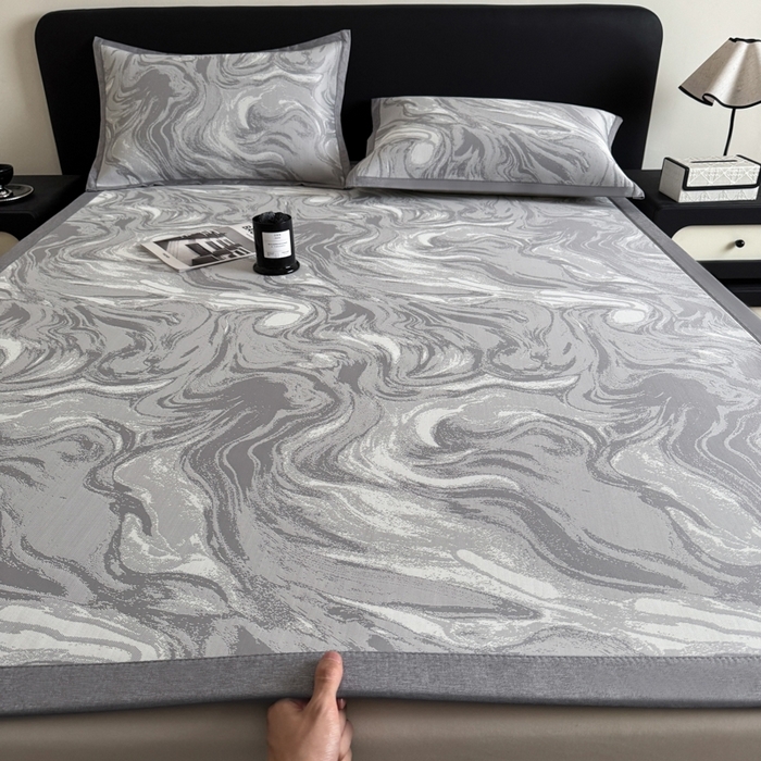 九花鹿 2025新款A类PE凉感提花冰丝凉席软凉席可水洗可机洗 西里（绅士灰）