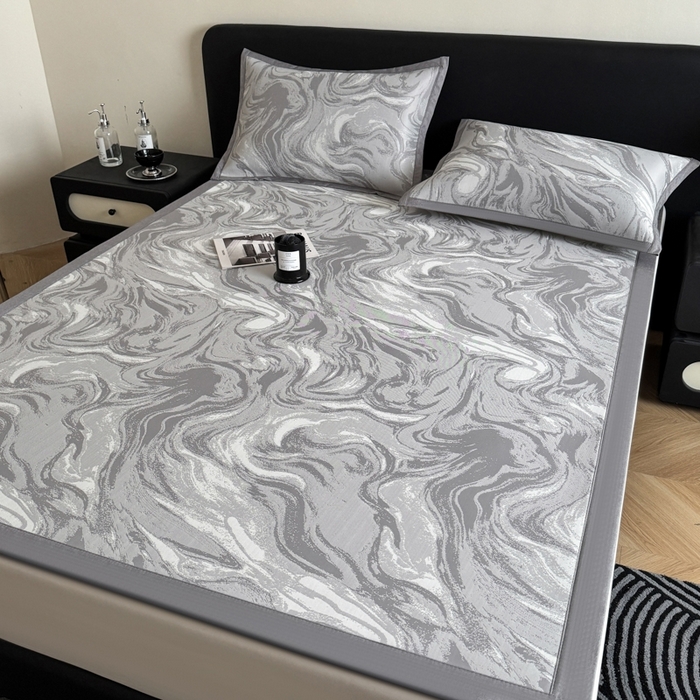 91家纺网 家纺一手货源 找家纺 九花鹿 2025新款A类PE凉感提花冰丝凉席软凉席可水洗可机洗 西里（绅士灰）