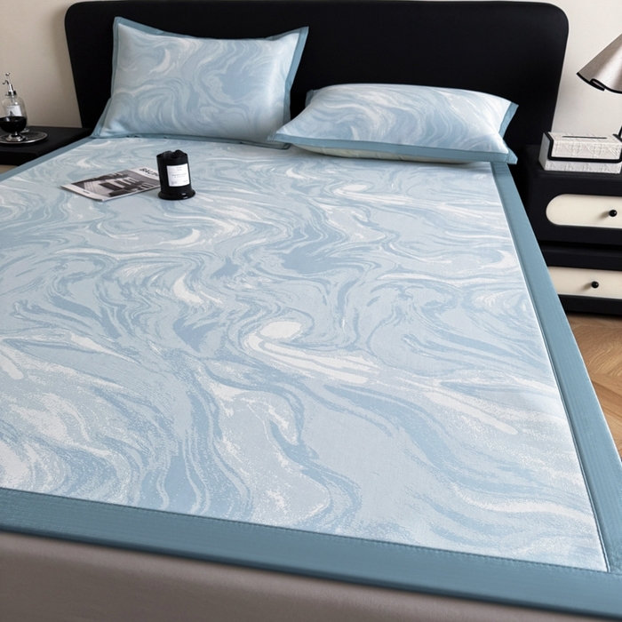 91家纺网 家纺一手货源 找家纺 九花鹿 2025新款A类PE凉感提花冰丝凉席软凉席可水洗可机洗 西里（天空蓝）