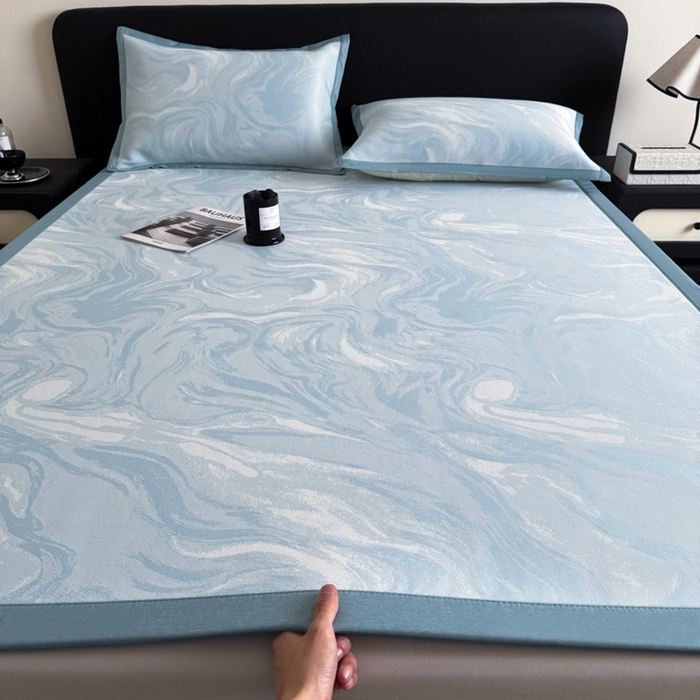 九花鹿 2025新款A类PE凉感提花冰丝凉席软凉席可水洗可机洗 西里（天空蓝）