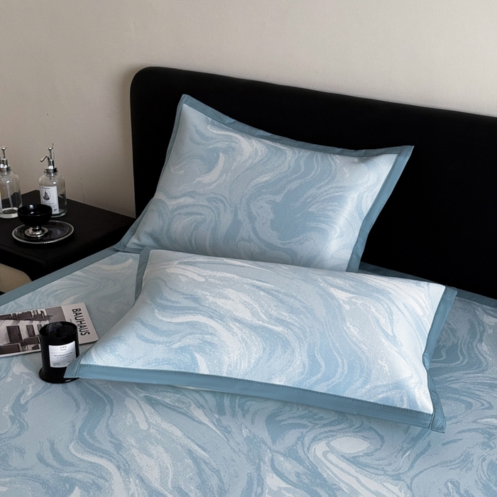 91家纺网 家纺一手货源 找家纺 九花鹿 2025新款A类PE凉感提花冰丝凉席软凉席可水洗可机洗 西里（天空蓝）