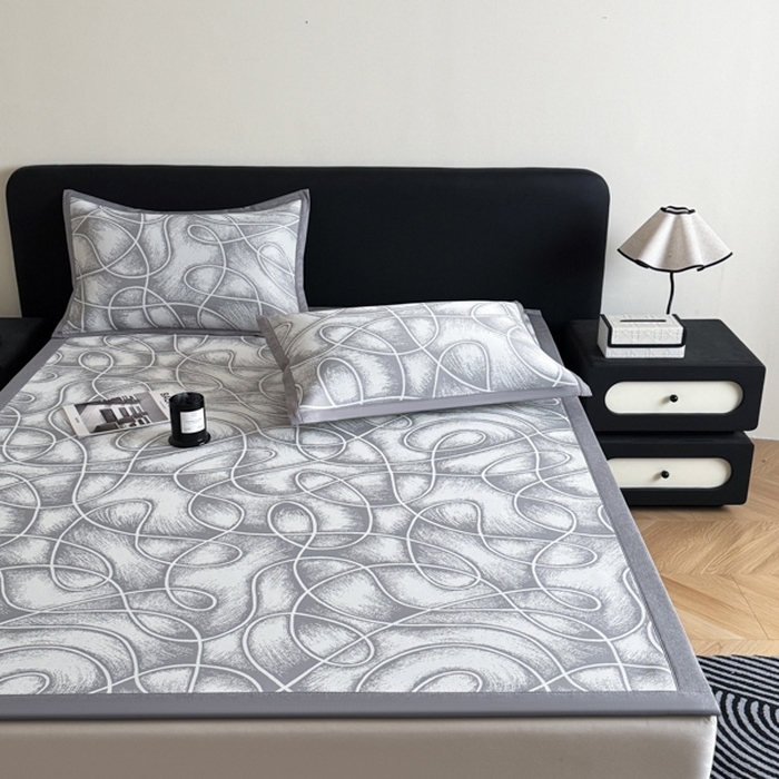 91家纺网 家纺一手货源 找家纺 九花鹿 2025新款A类PE凉感提花冰丝凉席软凉席可水洗可机洗 炫染流线（高级灰）