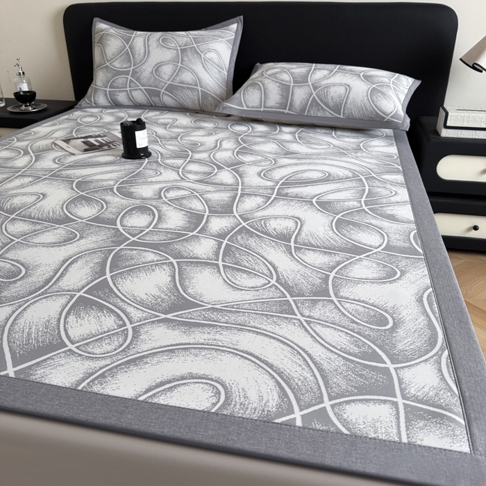 91家纺网 家纺一手货源 找家纺 九花鹿 2025新款A类PE凉感提花冰丝凉席软凉席可水洗可机洗 炫染流线（高级灰）