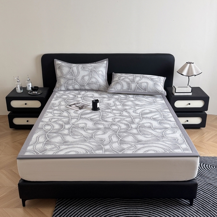 91家纺网 家纺一手货源 找家纺 九花鹿 2025新款A类PE凉感提花冰丝凉席软凉席可水洗可机洗 炫染流线（高级灰）