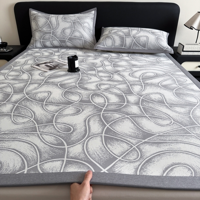 九花鹿 2025新款A类PE凉感提花冰丝凉席软凉席可水洗可机洗 炫染流线（高级灰）