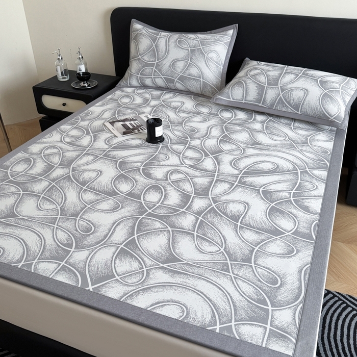 91家纺网 家纺一手货源 找家纺 九花鹿 2025新款A类PE凉感提花冰丝凉席软凉席可水洗可机洗 炫染流线（高级灰）