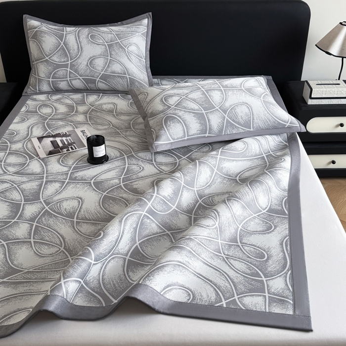 91家纺网 家纺一手货源 找家纺 九花鹿 2025新款A类PE凉感提花冰丝凉席软凉席可水洗可机洗 炫染流线（高级灰）