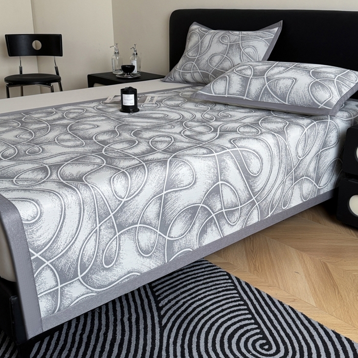 91家纺网 家纺一手货源 找家纺 九花鹿 2025新款A类PE凉感提花冰丝凉席软凉席可水洗可机洗 炫染流线（高级灰）