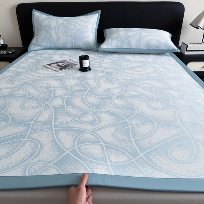 九花鹿 2025新款A类PE凉感提花冰丝凉席软凉席可水洗可机洗 炫染流线（浅蓝）