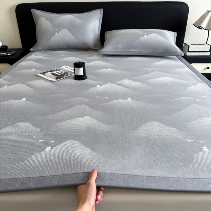 九花鹿 2025新款A类PE凉感提花冰丝凉席软凉席可水洗可机洗 亦境（浅灰）
