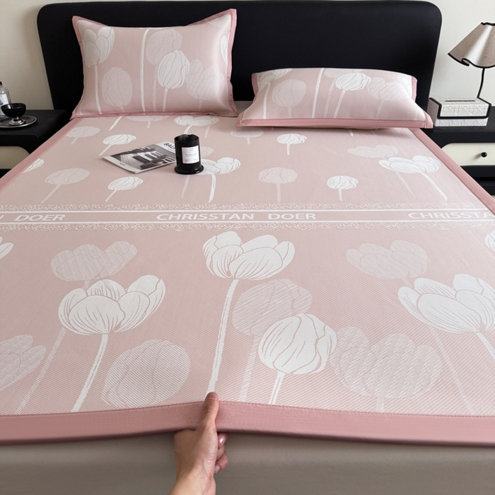 九花鹿 2025新款A类PE凉感提花冰丝凉席软凉席可水洗可机洗 郁金香（浅粉）