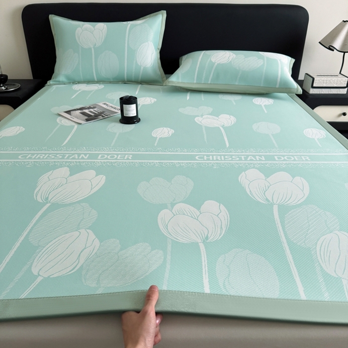 九花鹿 2025新款A类PE凉感提花冰丝凉席软凉席可水洗可机洗 郁金香（浅绿）