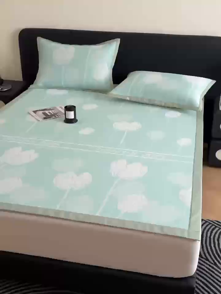 91家纺网 家纺一手货源 找家纺 九花鹿 2025新款A类PE凉感提花冰丝凉席软凉席可水洗可机洗 郁金香（浅绿）