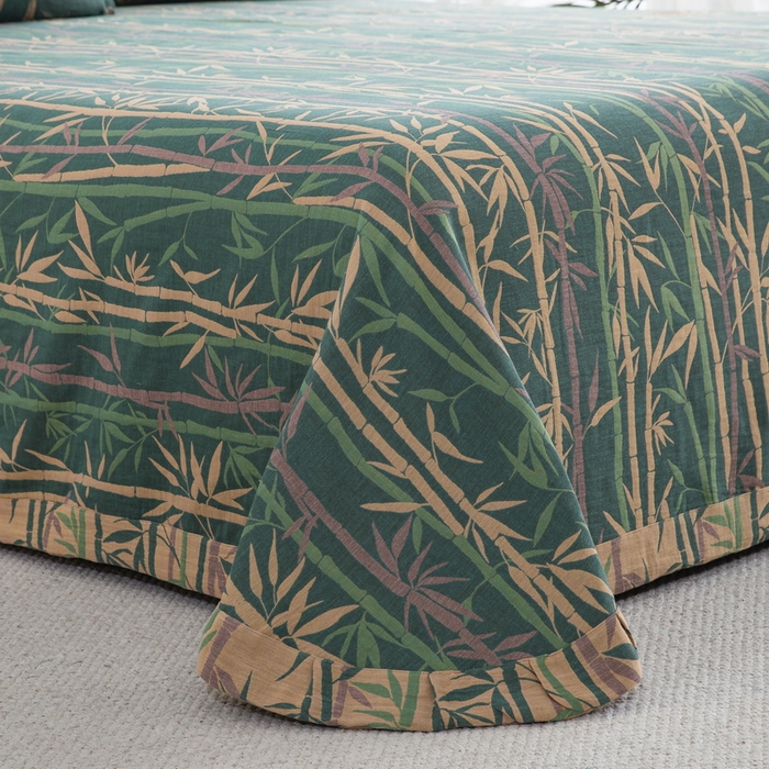 91家纺网 家纺一手货源 找家纺 2025新款全棉色织双层纱纽扣款四件套 竹报平安-绿