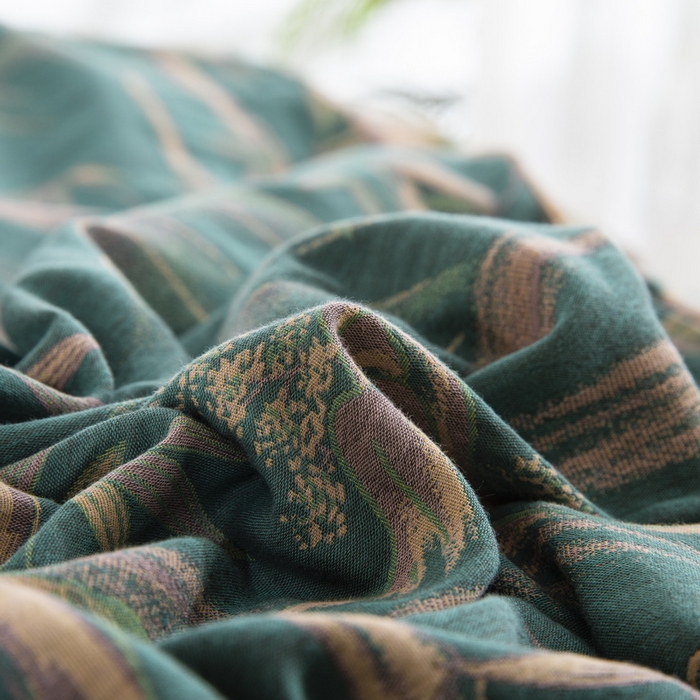 91家纺网 家纺一手货源 找家纺 2025新款全棉色织双层纱纽扣款四件套 竹报平安-绿