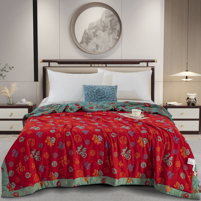 91家纺网 家纺一手货源 找家纺 （总）鲁爱家纺供货 2025新款全棉双层纱提花夏被