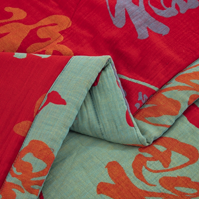 91家纺网 家纺一手货源 找家纺 鲁爱家纺供货 2025新款全棉双层纱提花夏被 百福-正红