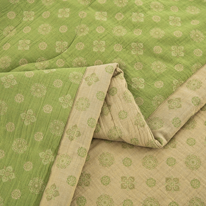 91家纺网 家纺一手货源 找家纺 鲁爱家纺供货 2025新款全棉双层纱提花夏被 幸福星-绿