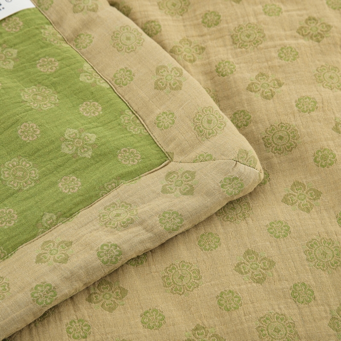 91家纺网 家纺一手货源 找家纺 鲁爱家纺供货 2025新款全棉双层纱提花夏被 幸福星-绿