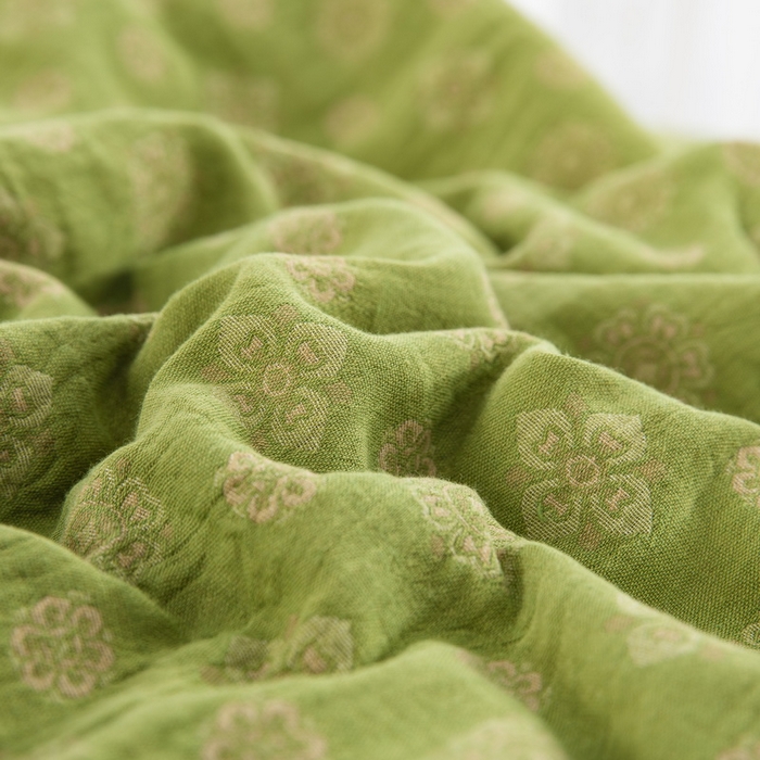 91家纺网 家纺一手货源 找家纺 鲁爱家纺供货 2025新款全棉双层纱提花夏被 幸福星-绿