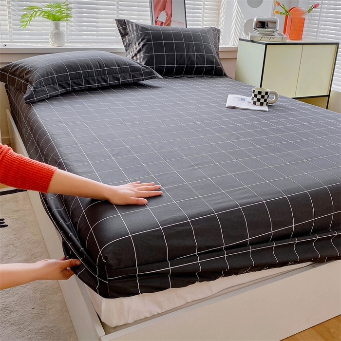 宝齐莱家纺 2025新款13376全棉纯棉活性印花床笠单品单床笠床笠单件 黑白格-床笠