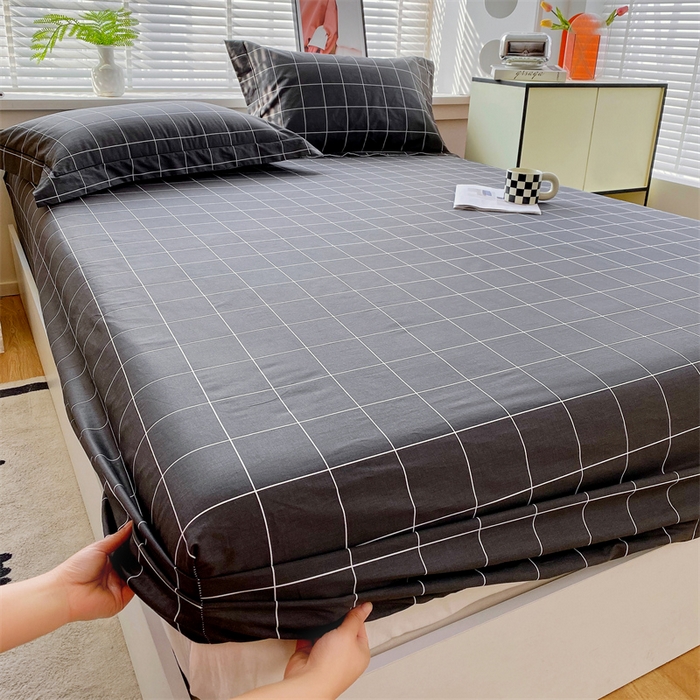 91家纺网 家纺一手货源 找家纺 宝齐莱家纺 2025新款13376全棉纯棉活性印花床笠单品单床笠床笠单件 黑白格-床笠