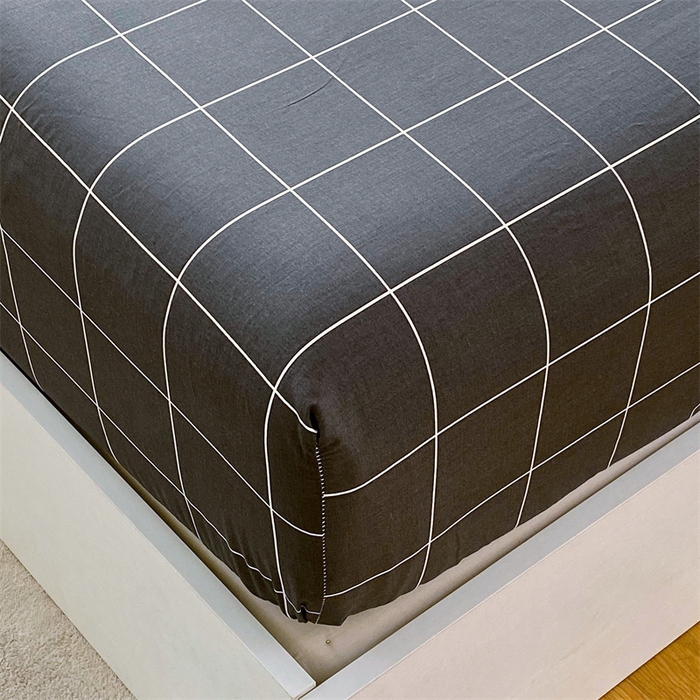 91家纺网 家纺一手货源 找家纺 宝齐莱家纺 2025新款13376全棉纯棉活性印花床笠单品单床笠床笠单件 黑白格-床笠