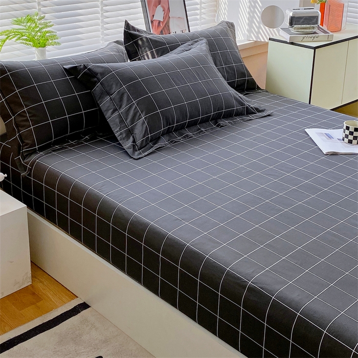 91家纺网 家纺一手货源 找家纺 宝齐莱家纺 2025新款13376全棉纯棉活性印花床笠单品单床笠床笠单件 黑白格-床笠