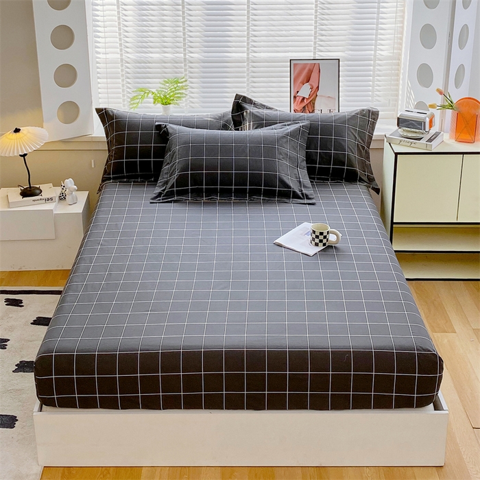 91家纺网 家纺一手货源 找家纺 宝齐莱家纺 2025新款13376全棉纯棉活性印花床笠单品单床笠床笠单件 黑白格-床笠