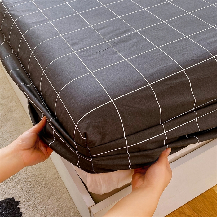 91家纺网 家纺一手货源 找家纺 宝齐莱家纺 2025新款13376全棉纯棉活性印花床笠单品单床笠床笠单件 黑白格-床笠