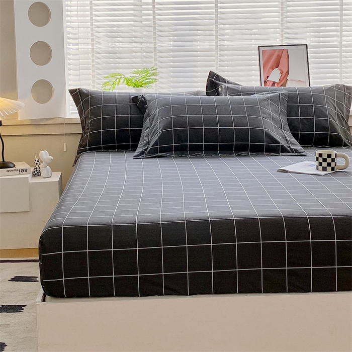 91家纺网 家纺一手货源 找家纺 宝齐莱家纺 2025新款13376全棉纯棉活性印花床笠单品单床笠床笠单件 黑白格-床笠