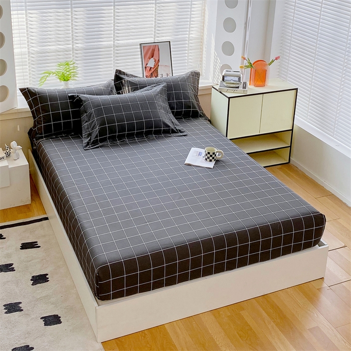 91家纺网 家纺一手货源 找家纺 宝齐莱家纺 2025新款13376全棉纯棉活性印花床笠单品单床笠床笠单件 黑白格-床笠