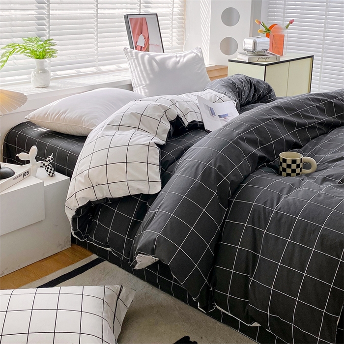 91家纺网 家纺一手货源 找家纺 宝齐莱家纺 2025新款13376全棉纯棉活性印花被套单品单被套被套单件 黑白格-被套