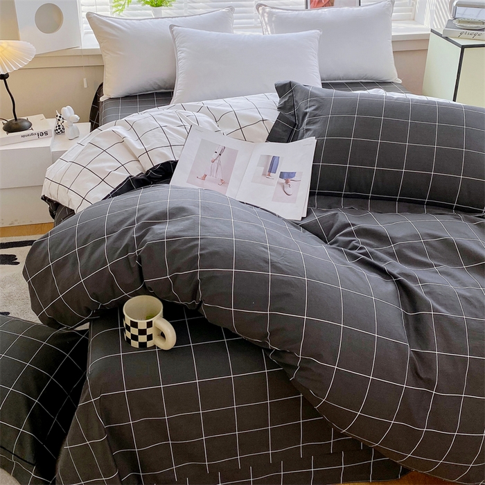 91家纺网 家纺一手货源 找家纺 宝齐莱家纺 2025新款13376全棉纯棉活性印花被套单品单被套被套单件 黑白格-被套