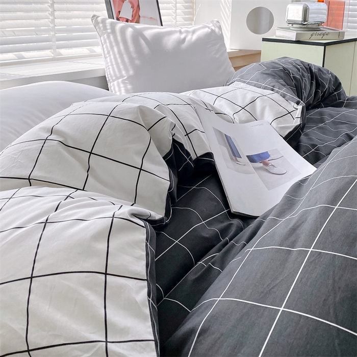 91家纺网 家纺一手货源 找家纺 宝齐莱家纺 2025新款13376全棉纯棉活性印花被套单品单被套被套单件 黑白格-被套