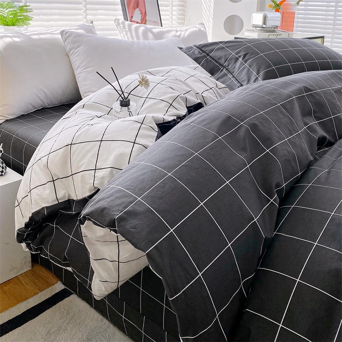 91家纺网 家纺一手货源 找家纺 宝齐莱家纺 2025新款13376全棉纯棉活性印花被套单品单被套被套单件 黑白格-被套