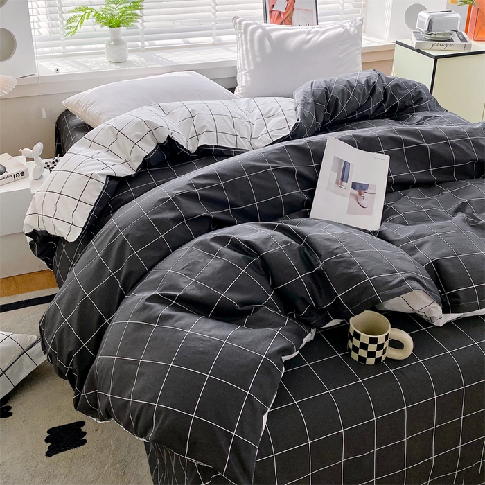 91家纺网 家纺一手货源 找家纺 宝齐莱家纺 2025新款13376全棉纯棉活性印花被套单品单被套被套单件 黑白格-被套