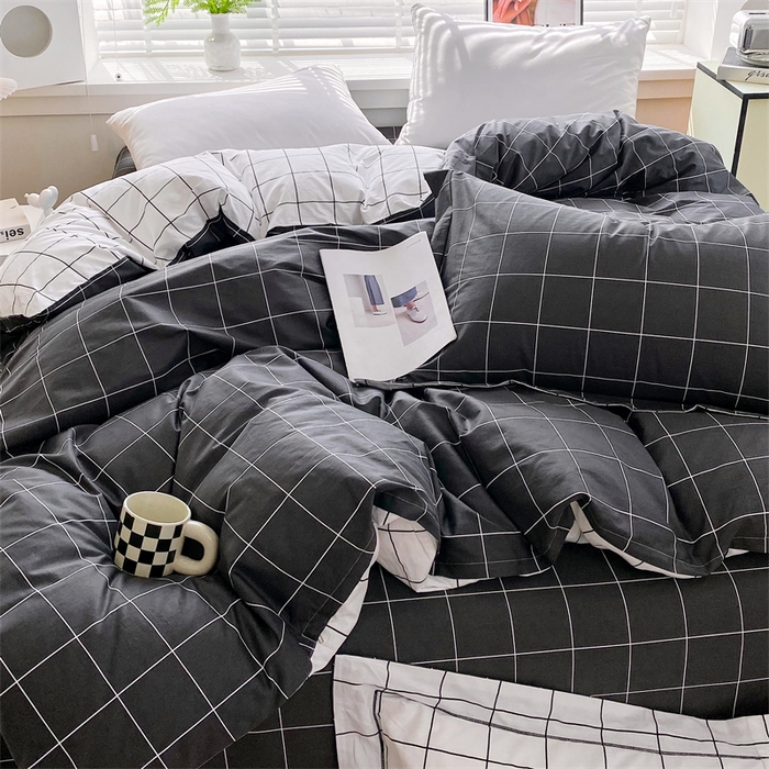 91家纺网 家纺一手货源 找家纺 宝齐莱家纺 2025新款13376全棉纯棉活性印花被套单品单被套被套单件 黑白格-被套