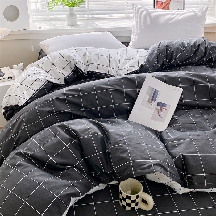 91家纺网 家纺一手货源 找家纺 宝齐莱家纺 2025新款13376全棉纯棉活性印花被套单品单被套被套单件 黑白格-被套