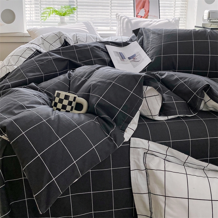 91家纺网 家纺一手货源 找家纺 宝齐莱家纺 2025新款13376全棉纯棉活性印花被套单品单被套被套单件 黑白格-被套