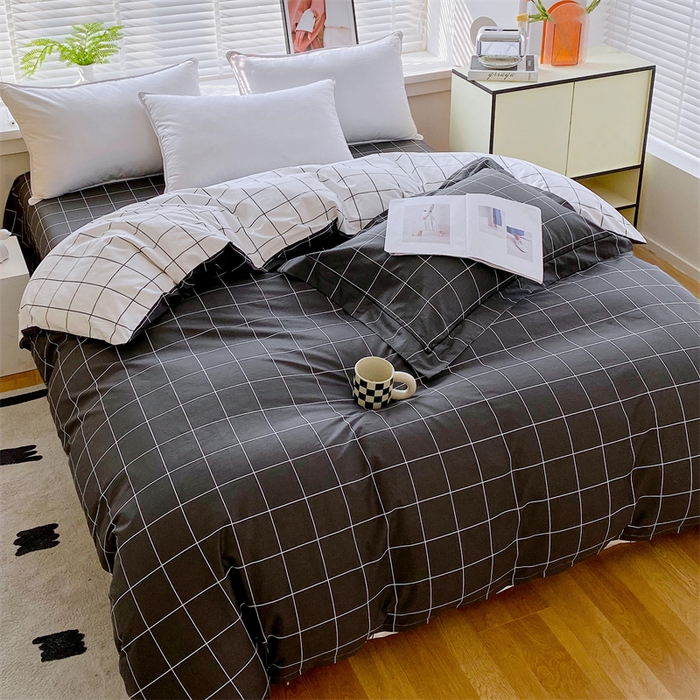 91家纺网 家纺一手货源 找家纺 宝齐莱家纺 2025新款13376全棉纯棉活性印花被套单品单被套被套单件 黑白格-被套