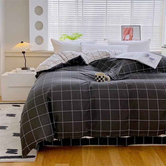 91家纺网 家纺一手货源 找家纺 宝齐莱家纺 2025新款13376全棉纯棉活性印花被套单品单被套被套单件 黑白格-被套